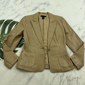 The Limited Womens Vintage Y2k Leather Blazer Jacket Size 6 Tan Brown One Button